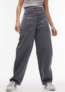 Topshop Balloon Tapered Pocket Cotton & Linen Cargo Pants in Navy at Nordstrom Rack