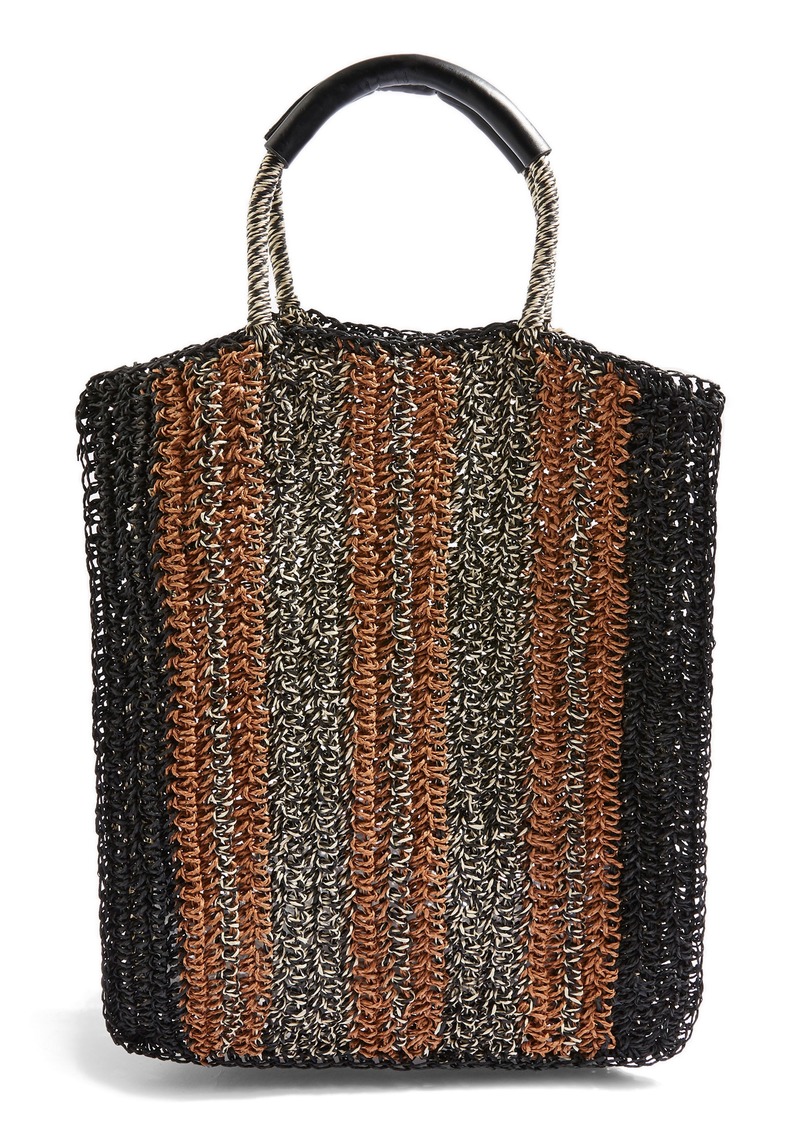 striped straw tote