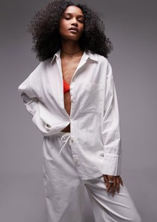 Topshop Beach Cotton & Linen Button-Up Cover-Up Shirt