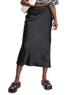 Topshop Bias Cut Satin Midi Skirt in Black at Nordstrom