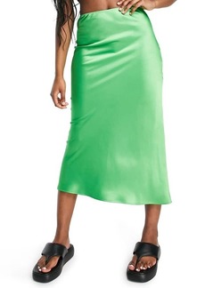 Topshop Bias Satin Midi Skirt in Light Green at Nordstrom