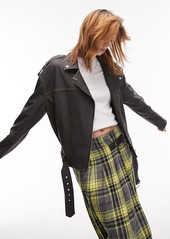 Topshop Boxy Faux Leather Biker Jacket in Brown at Nordstrom Rack