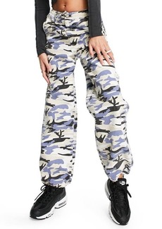 Topshop Camo Print Cotton Twill Joggers in Mid Blue at Nordstrom