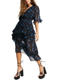 Topshop Celestial Print Ruffle Dress in Mid Blue at Nordstrom