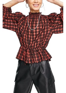 Topshop Check Frill Blouse in Orange at Nordstrom