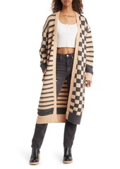 Topshop Checkerboard & Stripe Long Cardigan