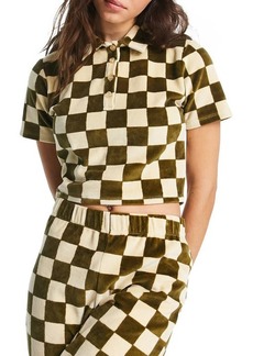 Topshop Checkerboard Terry Cloth Polo in Brown at Nordstrom