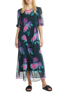 Topshop Chuck On Ruched Puff Sleeve Dress in Black Multi at Nordstrom Rack