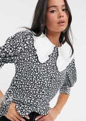 Topshop collar detail blouse in monochrome