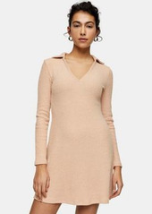 Topshop collared knitted mini dress in blush