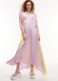 Topshop Colorblock Cap Sleeve Maxi Dress in Lilac Multi at Nordstrom Rack