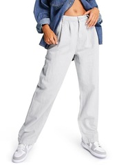Topshop Cotton & Linen Straight Leg Trousers in Light Blue at Nordstrom