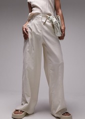 Topshop Cotton & Linen Wide Leg Trousers in Beige at Nordstrom Rack