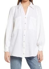 Topshop Cotton Gauze Button-Up Shirt in White at Nordstrom