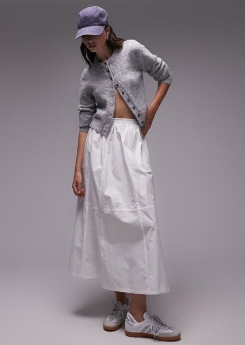 Topshop Cotton Poplin Midi Skirt