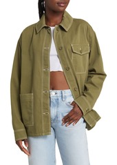 Topshop Cotton Workwear Shirt Jacket in Khaki at Nordstrom Rack