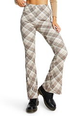 Topshop Crinkle Plaid Flare Trousers in Beige Multi at Nordstrom