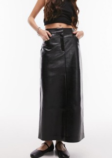 Topshop Croc Embossed Faux Leather Midi Skirt