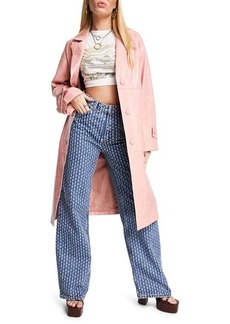 Topshop Croc Embossed Faux Leather Trench Coat in Pink at Nordstrom