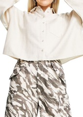 Topshop Crop Button-Up Shirt in Stone at Nordstrom