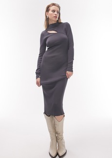 Topshop Cutout Rib Long Sleeve Sweater Dress in Slate at Nordstrom Rack