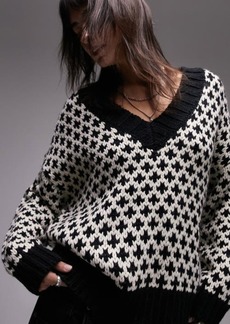 Topshop Diamond Pattern V-Neck Sweater