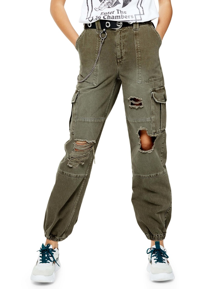 Topshop Distressed Cuffed Utility Cargo Pants