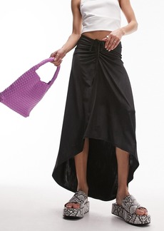 Topshop Drawstring Ruched High-Low Jersey Skirt in Black at Nordstrom Rack