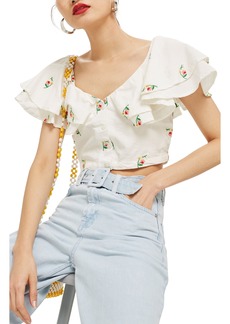 Topshop Embroidered Frill Crop Top