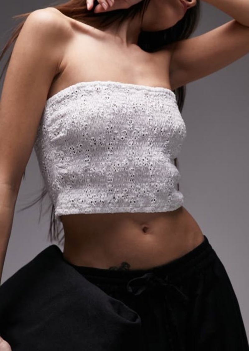 Topshop Eyelet Embroidered Smocked Tube Top