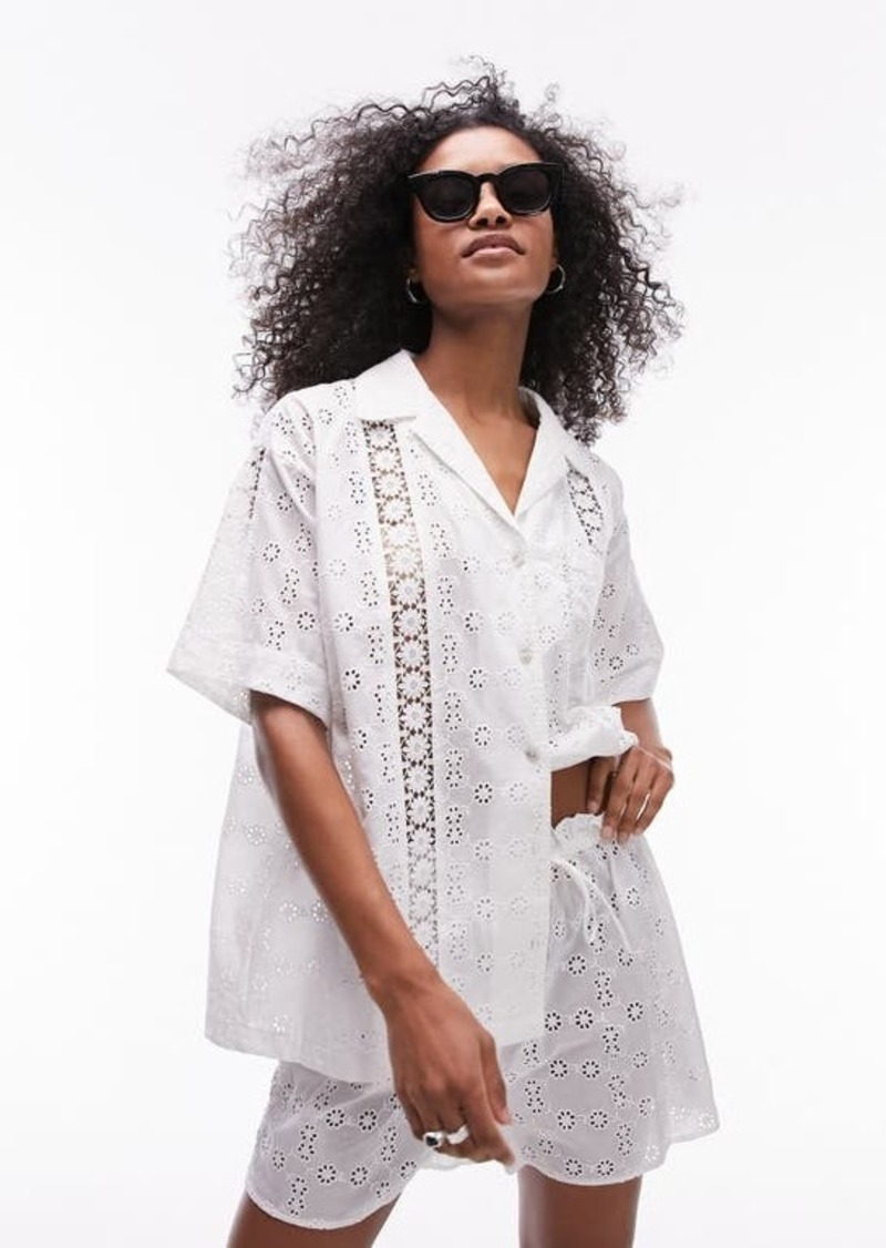 Topshop Eyelet Lace Inset Cotton Cover-Up Shirt