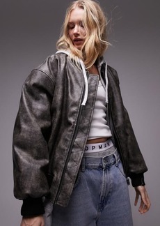 Topshop Faux Leather Bomber Jacket
