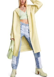 Topshop Croc Embossed Faux Leather Trench Coat in Yellow at Nordstrom
