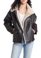 Topshop Faux Shearling & Faux Leather Aviator Jacket