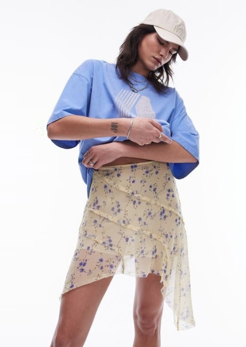 Topshop Floral Asymmetric Chiffon Skirt