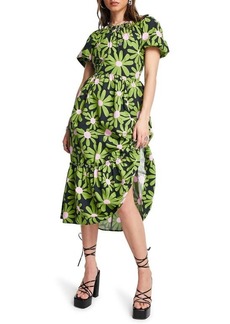 Topshop Floral Cotton Midi Dress in Mid Green at Nordstrom