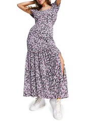 Topshop Floral Print Puff Sleeve Maxi Dress