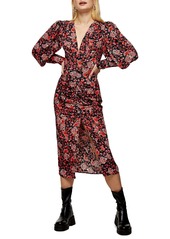 Topshop Floral Print Ruched Blouson Long Sleeve Dress