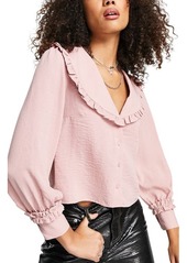 Topshop Frill Collar Button-Up Shirt in Pink at Nordstrom