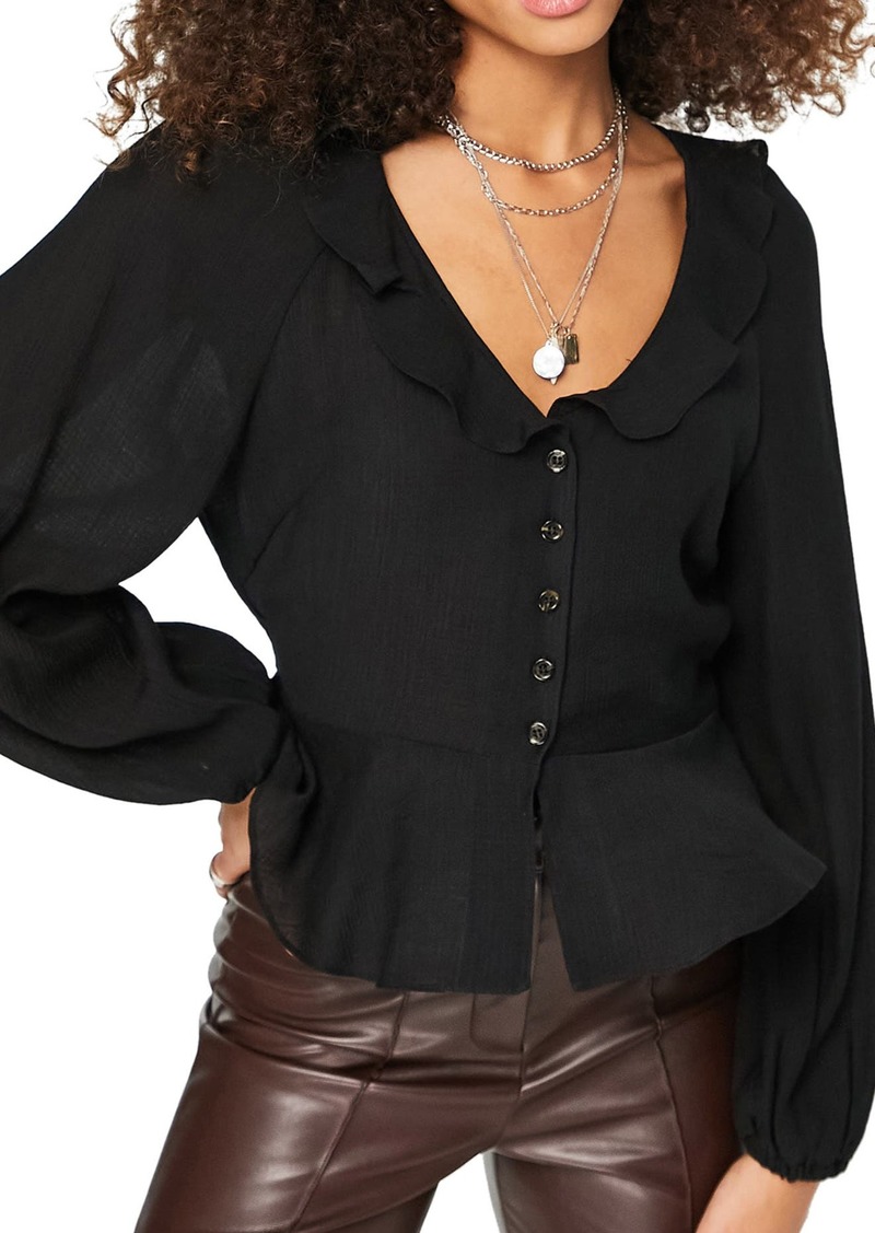 Topshop Frill Collar Peplum Blouse in Black at Nordstrom