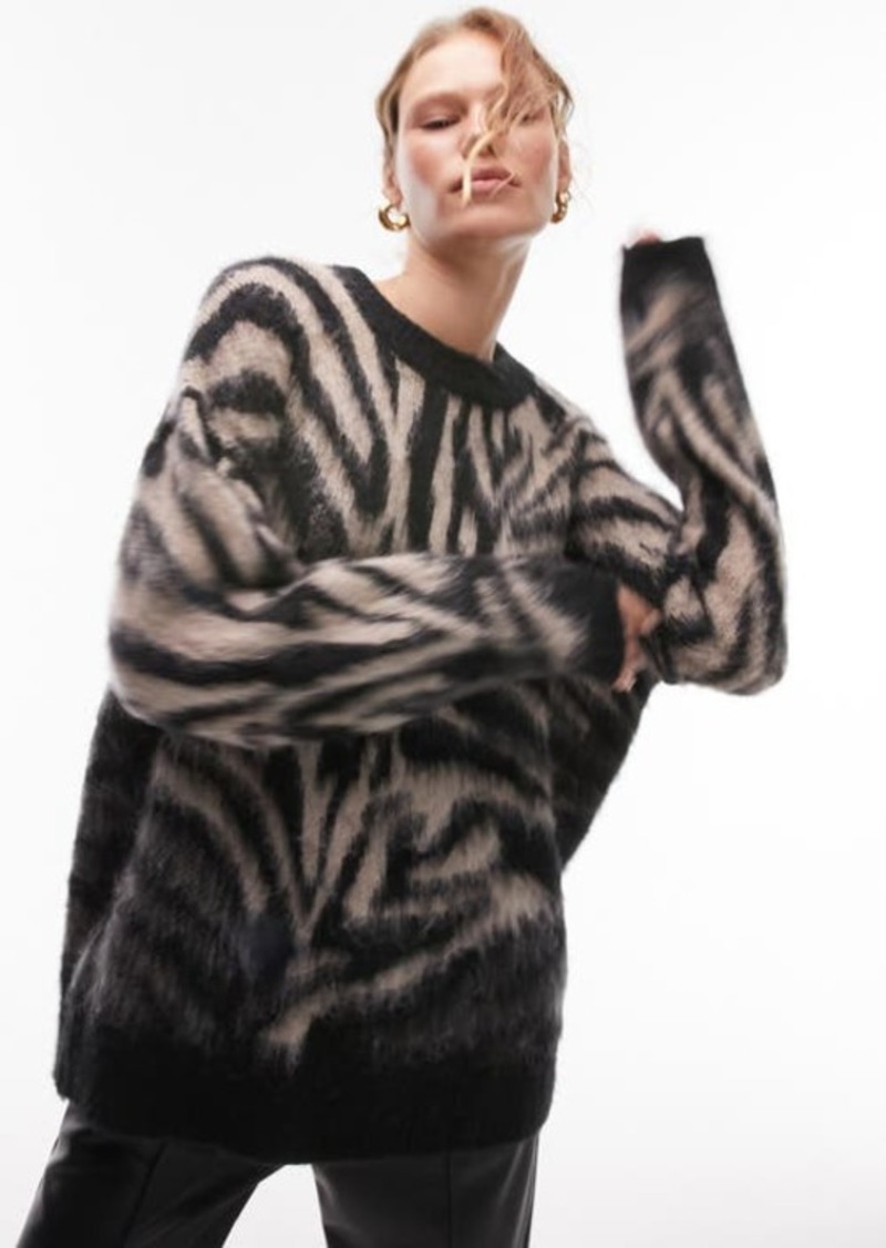 Topshop Fuzzy Zebra Print Sweater