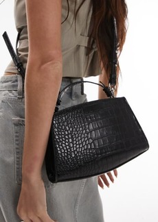 Topshop Gilly Croc Embossed Faux Leather Top Handle Grab Bag