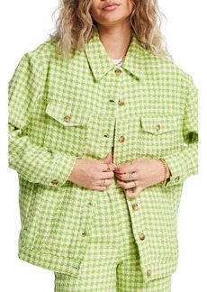 Topshop Gingham Bouclé Shacket in Green at Nordstrom