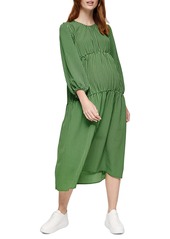 Topshop Gingham Smocked Long Sleeve Maternity Midi Dress