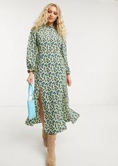 Topshop high neck midi dress in green floral