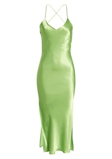 Topshop High Slit Satin Dress in Medium Green at Nordstrom Rack