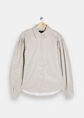 Topshop IDOL faux leather seam detail shirt in cream