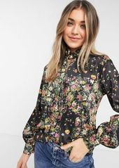 Topshop IDOL high neck blouse in multi floral