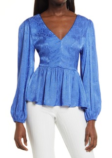 Topshop Jacquard Peplum Blouse in Mid Blue at Nordstrom Rack