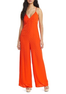 Topshop Jacquard Sleeveless Wide Leg Jumpsuit in Red at Nordstrom Rack